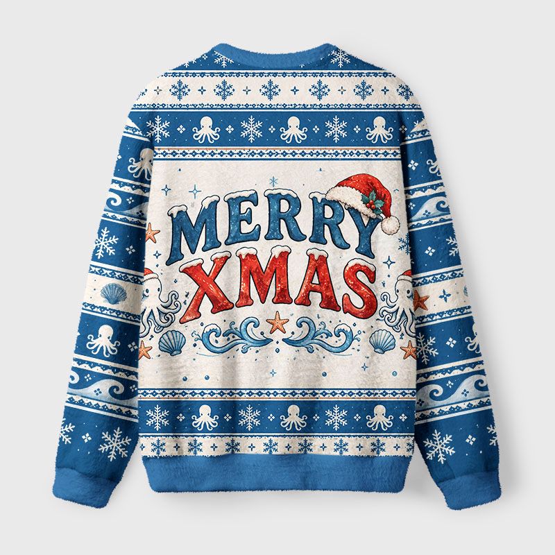 Kyoto-Lion Winter Octopus Vibe Fuzzy Christmas Ugly Sweatshirt