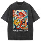 Kyoto-Lion Japanese Octopus Playing Guitar Washed T-Shirt