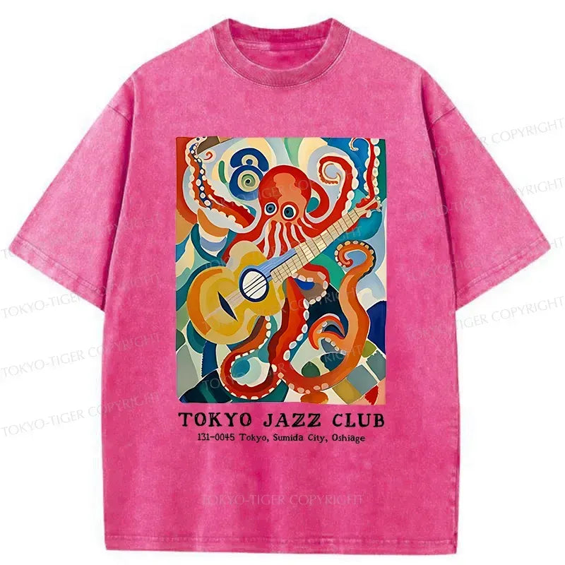 Kyoto-Lion Japanese Octopus Playing Guitar Washed T-Shirt