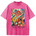 Kyoto-Lion Japanese Octopus Playing Guitar Washed T-Shirt