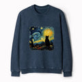 Japanese Starry Night Cat Sweatshirt for Streetwear