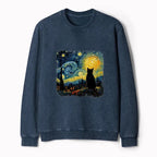 Japanese Starry Night Cat Sweatshirt for Streetwear