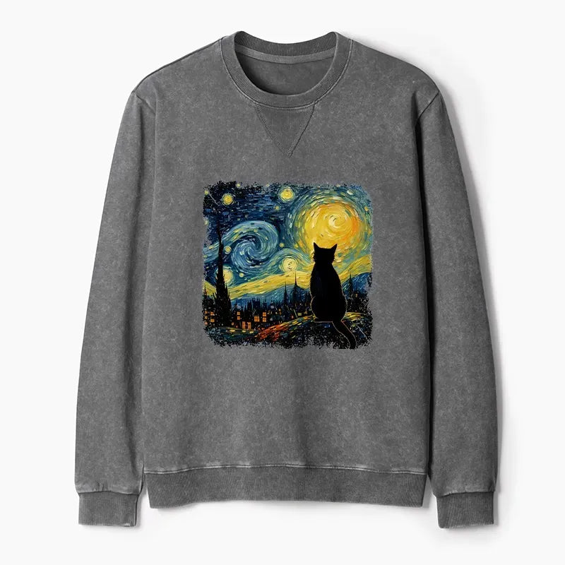 Washed Terry Cat Sweatshirt for Daily Wear