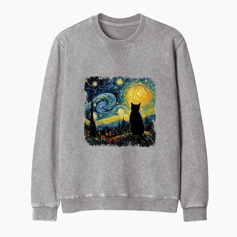 Washed Terry Cat Sweatshirt for Daily Wear