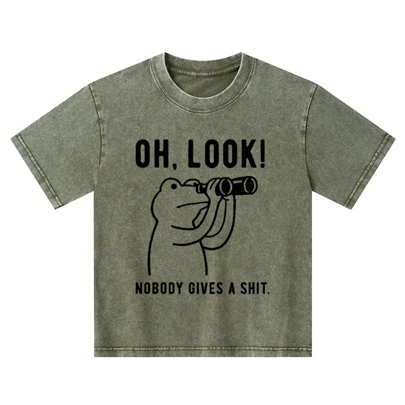 Kyoto-Lion Frog of Indifference Kids Washed T-Shirt