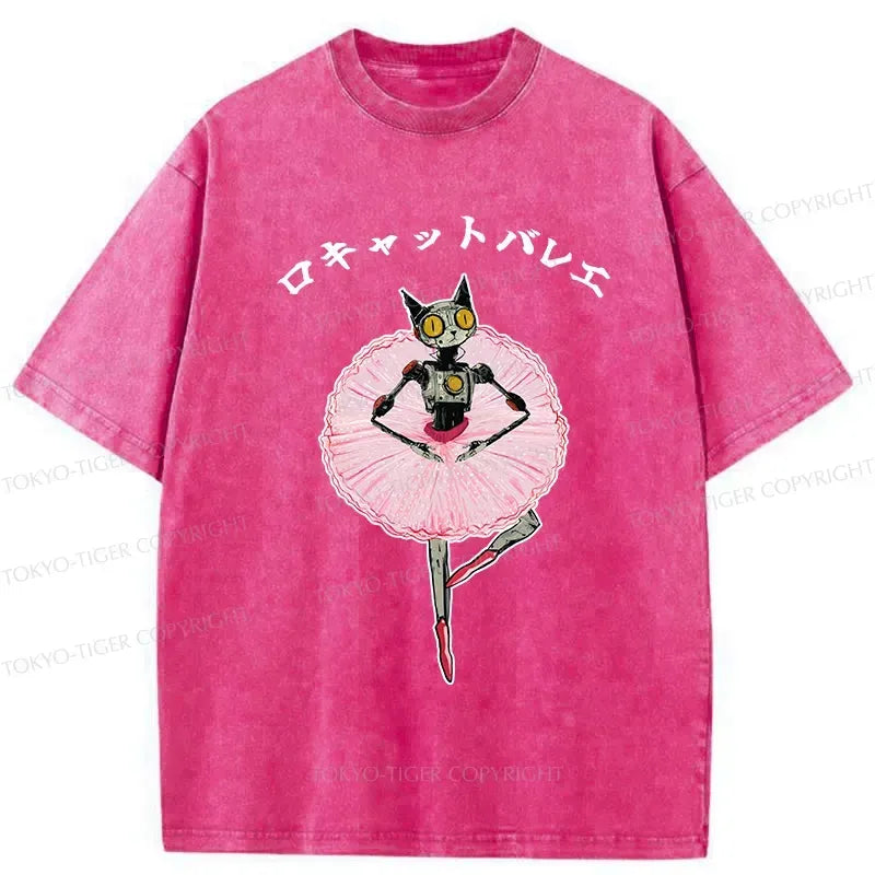 Kyoto-Lion Ballet Dancing Robot Cat Washed T-Shirt