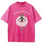 Kyoto-Lion Ballet Dancing Robot Cat Washed T-Shirt
