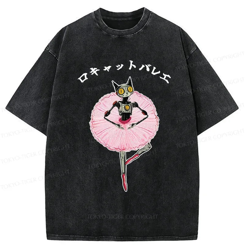 Japanese Robot Cat Washed T-Shirt