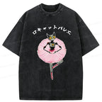 Japanese Robot Cat Washed T-Shirt