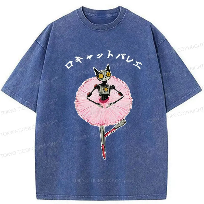 Japanese Robot Cat Washed T-Shirt