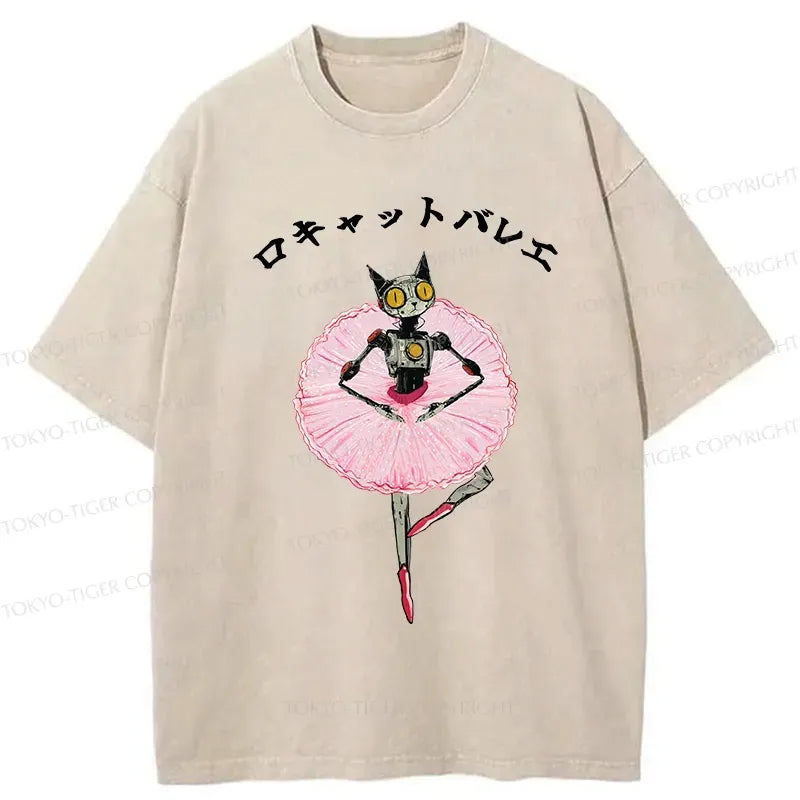 Japanese Robot Cat Washed T-Shirt