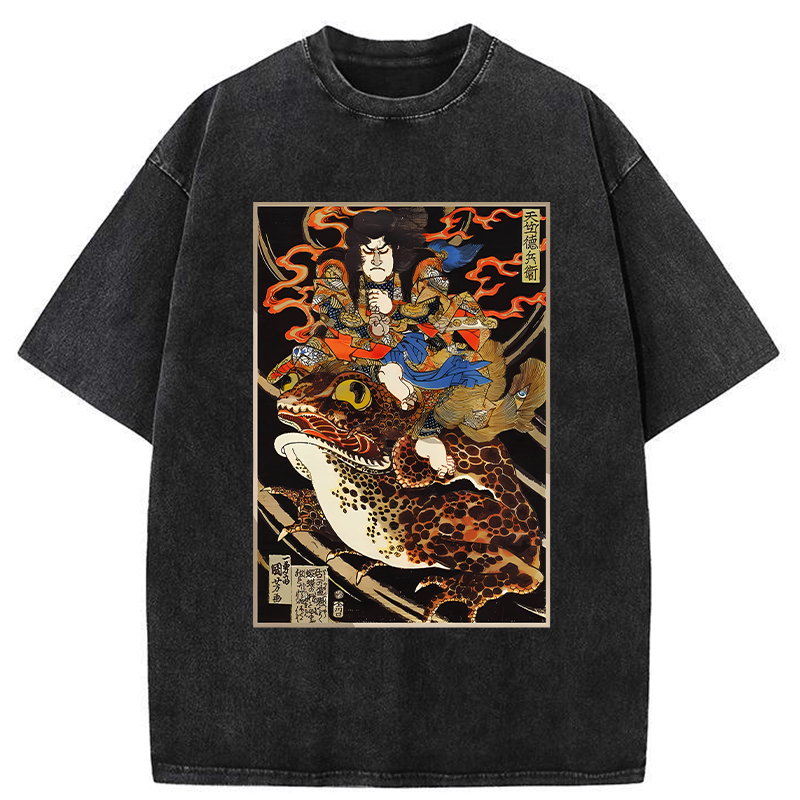 Kyoto-Lion Japanese Samurai Ride A Toad Washed T-Shirt