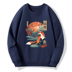 Kyoto-Lion Japanese Kitsune Fox Sakura Sweatshirt