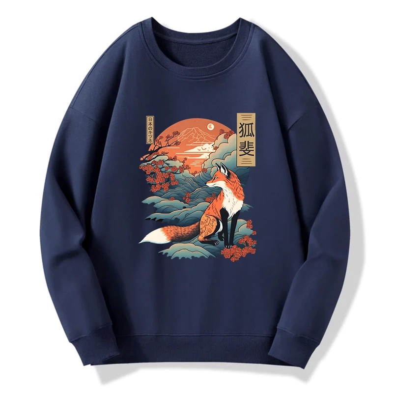 Kyoto-Lion Japanese Kitsune Fox Sakura Sweatshirt