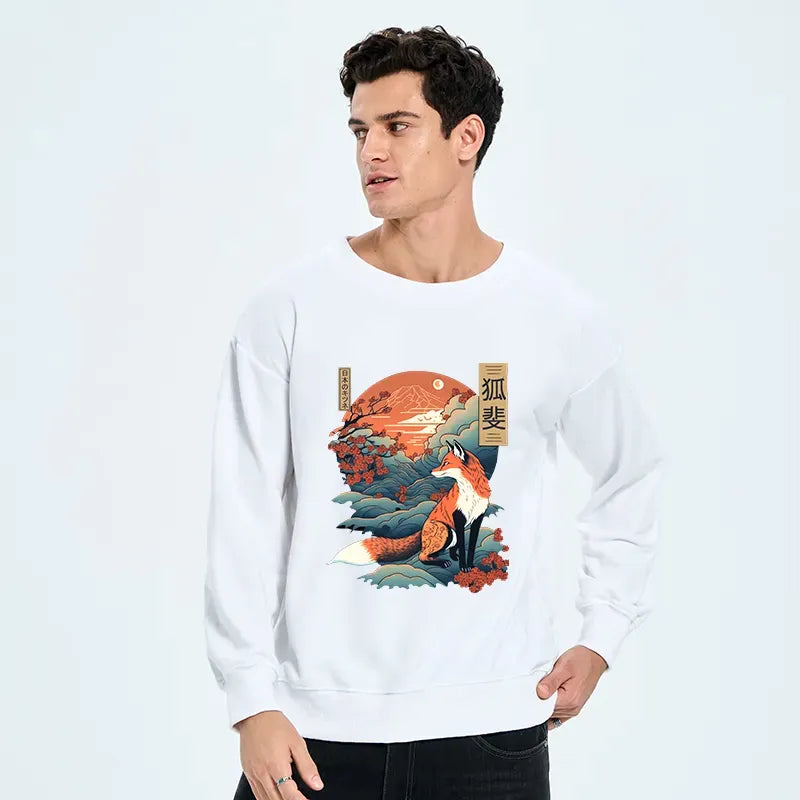 Kyoto-Lion Japanese Kitsune Fox Sakura Sweatshirt