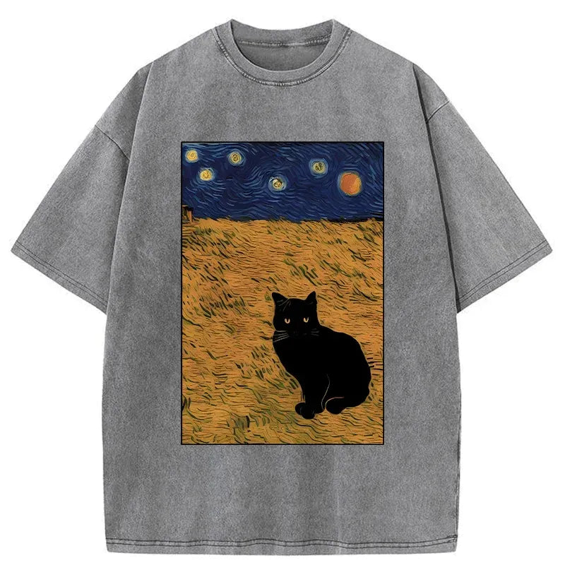 japanese cat t-shirt starry sky
