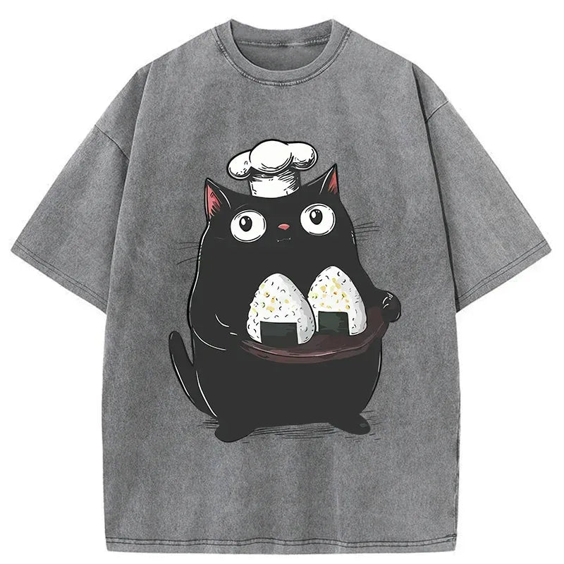 Kyoto-Lion Onigiri Made By Cat Chef Washed T-Shirt