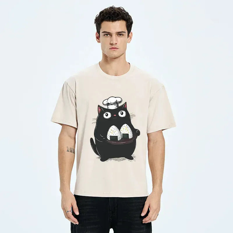 Kyoto-Lion Onigiri Made By Cat Chef Washed T-Shirt