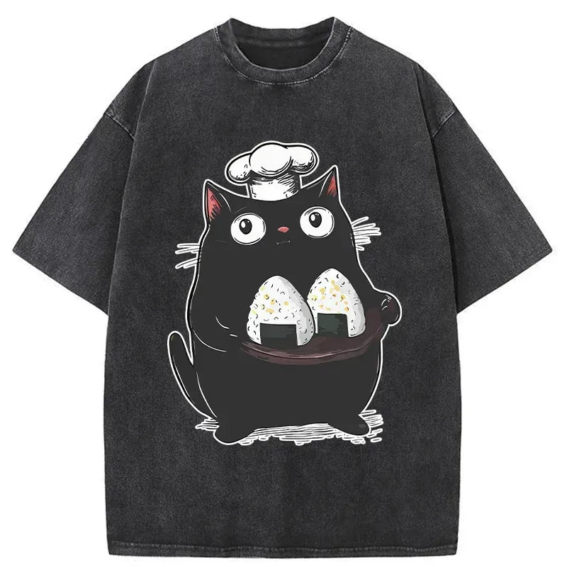 Kyoto-Lion Onigiri Made By Cat Chef Washed T-Shirt