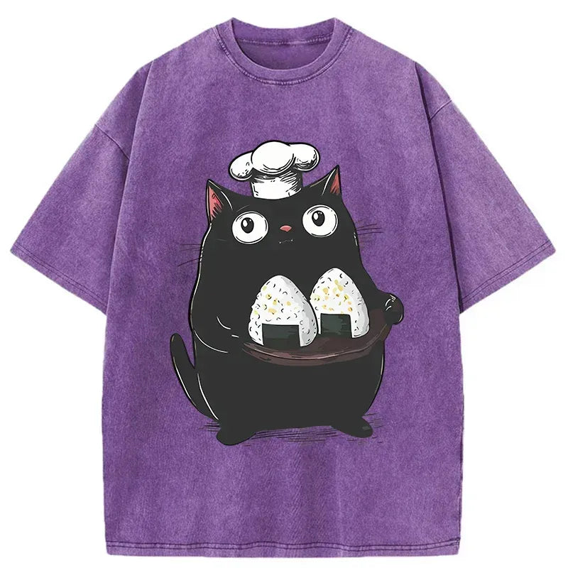 Kyoto-Lion Onigiri Made By Cat Chef Washed T-Shirt