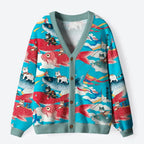 Kyoto-Lion Cats And Japanese Carp Flags: A Dreamy Flight Ugly Cardigan Sweater