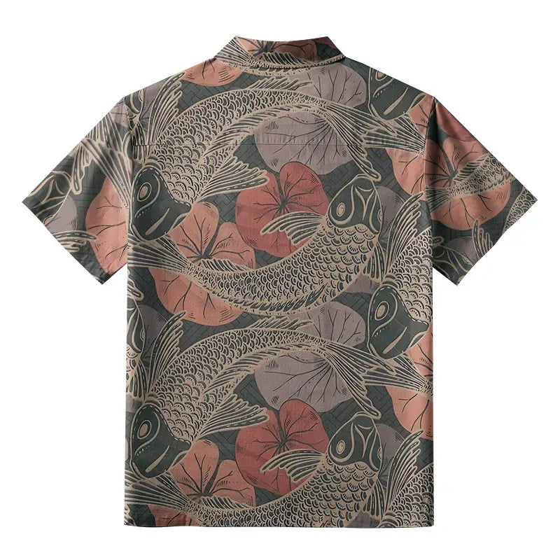 Kyoto-Lion Swimming Koi Aloha Hawaiian Shirt
