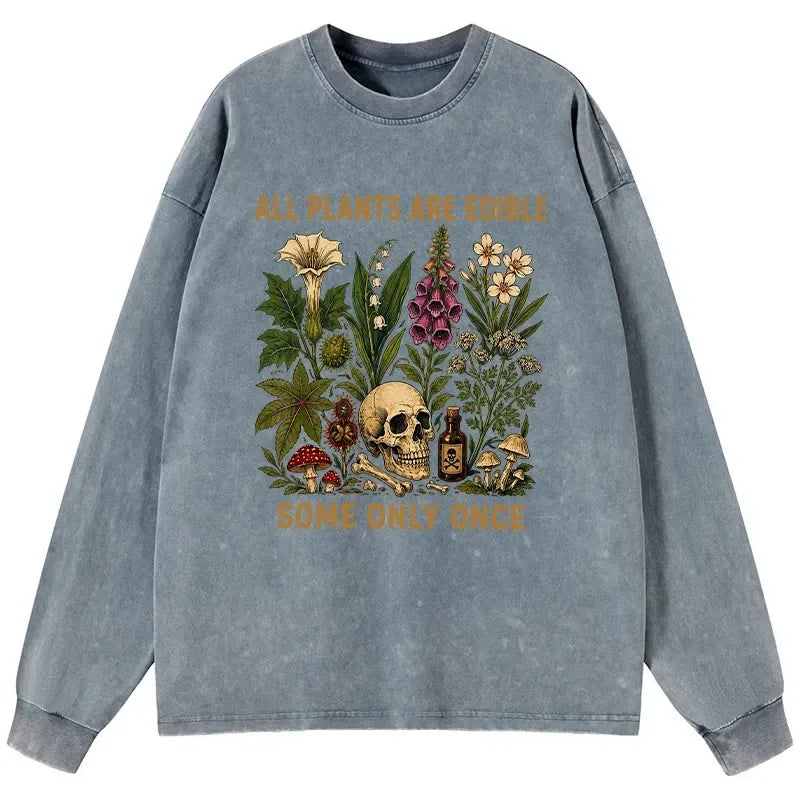 Kyoto-Lion Edible Plants Some Only Once Joke Washed Long Sleeve T-Shirt