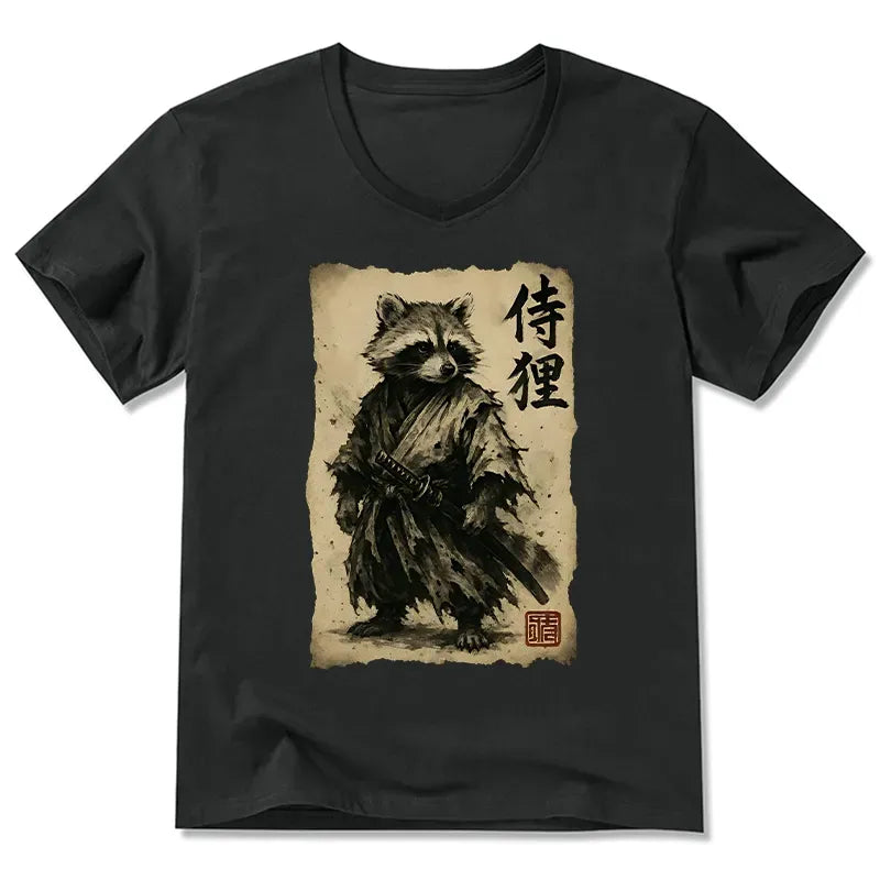 Kyoto-Lion Retro Raccoon Samurai V-Neck Classic T-Shirt