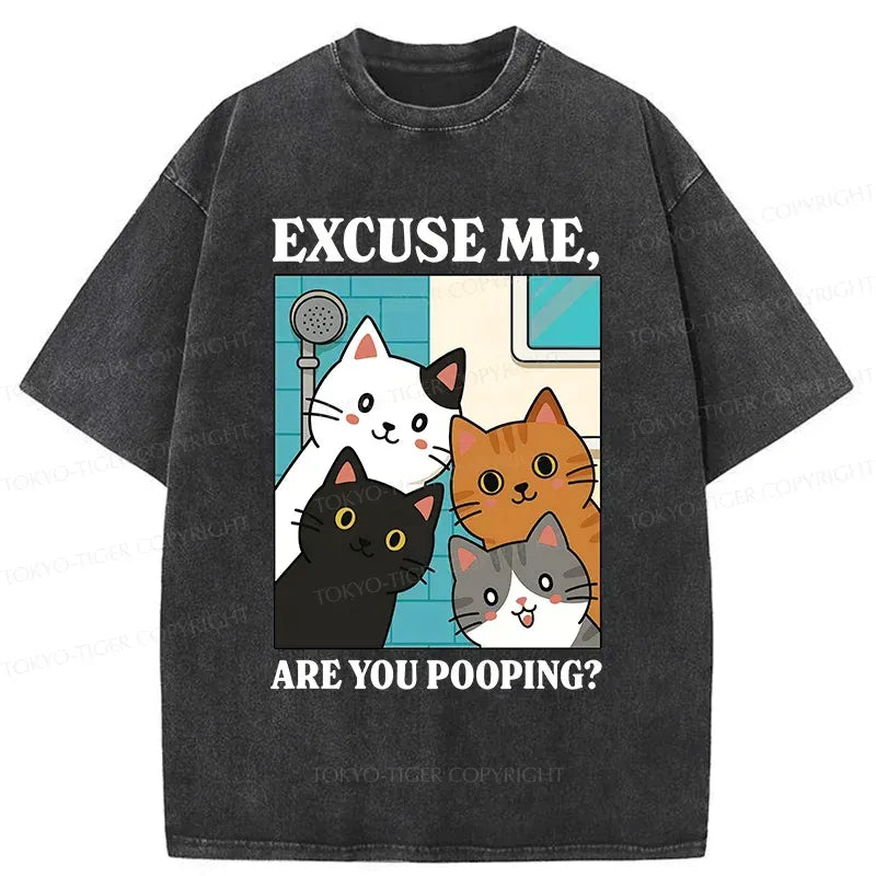 Washed unisex cat tee for daily wear