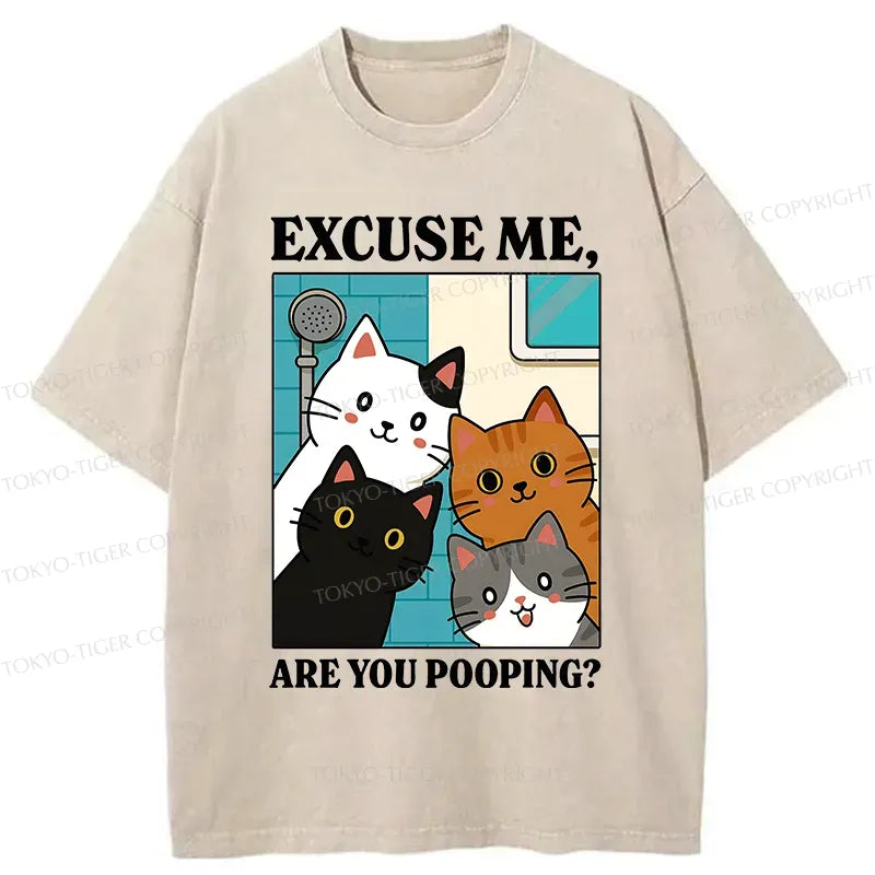 Washed unisex cat tee for daily wear