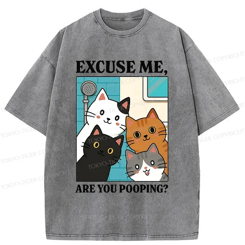 Washed unisex cat tee for daily wear