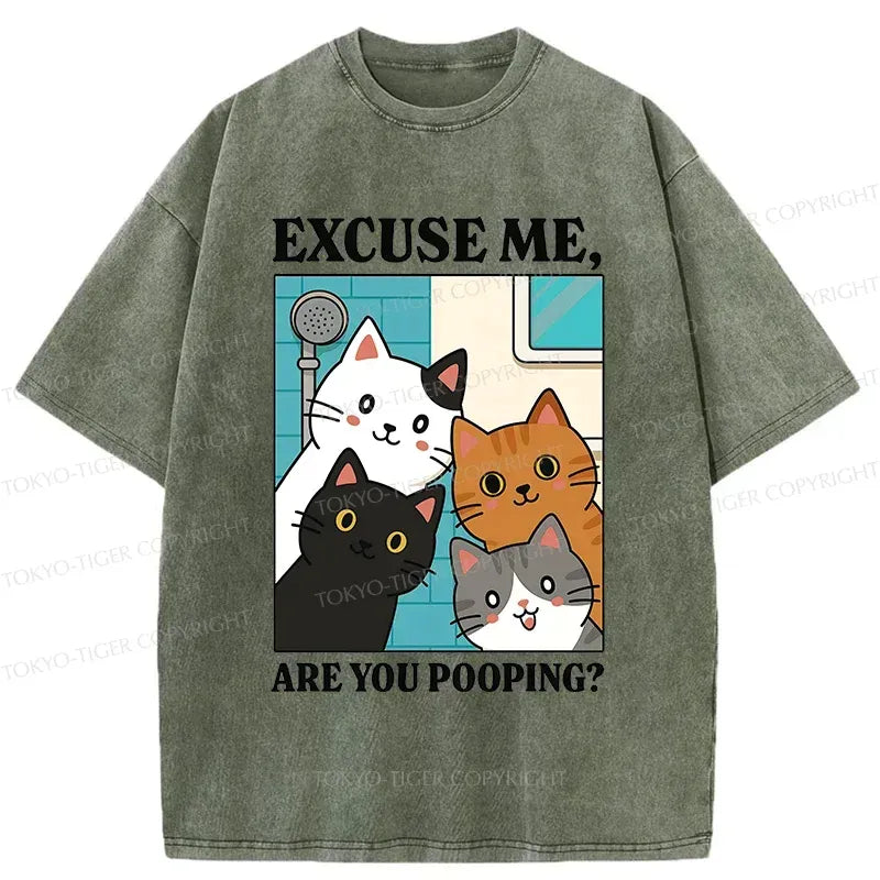 Washed unisex cat tee for daily wear