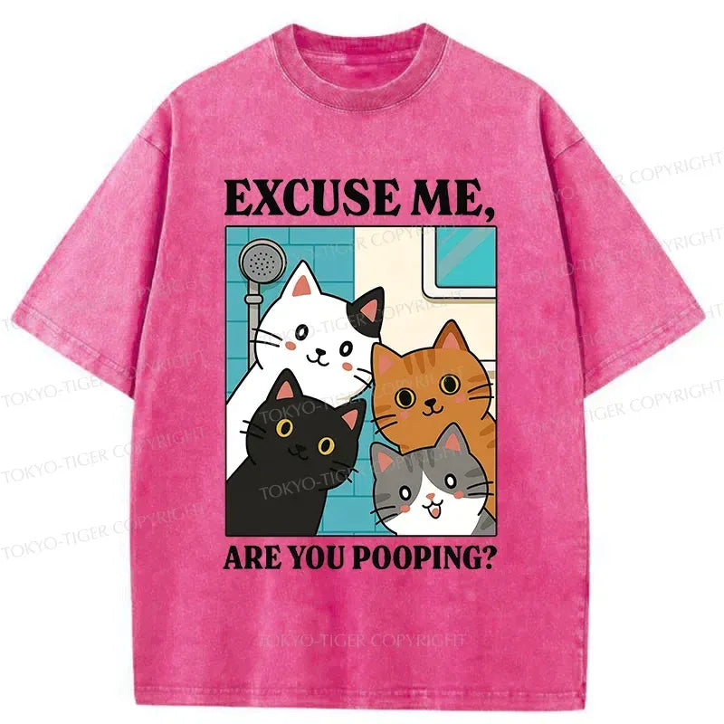 Washed unisex cat tee for daily wear