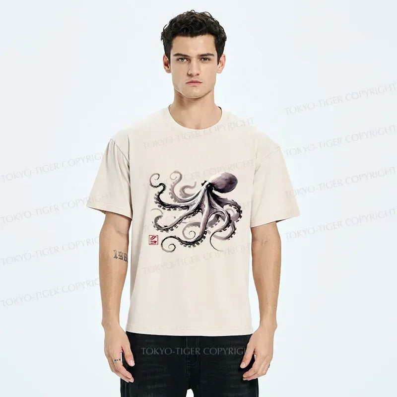 Kyoto-Lion Retro Japan Octopus Washed T-Shirt