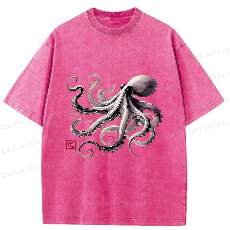Retro Japan Octopus Washed T-Shirt