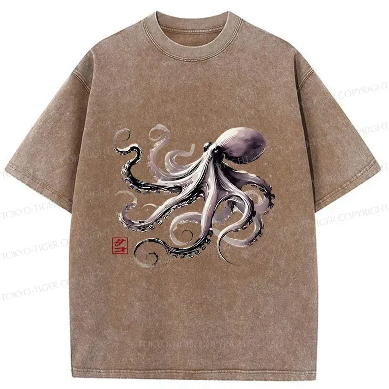 Retro Japan Octopus Washed T-Shirt