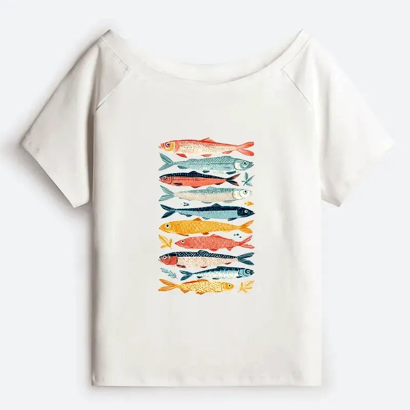 Kyoto-Lion Beautiful Colorful Fish In The Sea Off Shoulder T-Shirt
