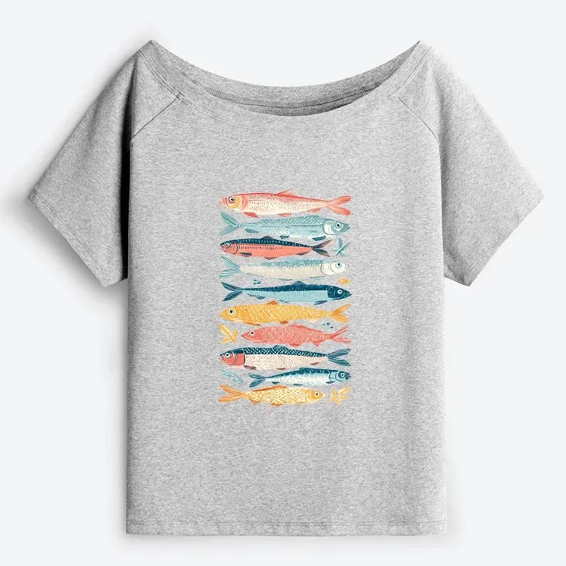 Kyoto-Lion Beautiful Colorful Fish In The Sea Off Shoulder T-Shirt