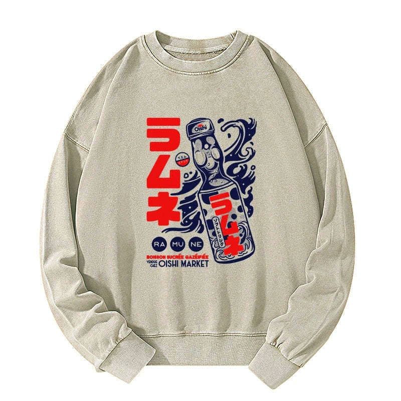 Kyoto-Lion Ramune Print Japanese Washed Sweatshirt