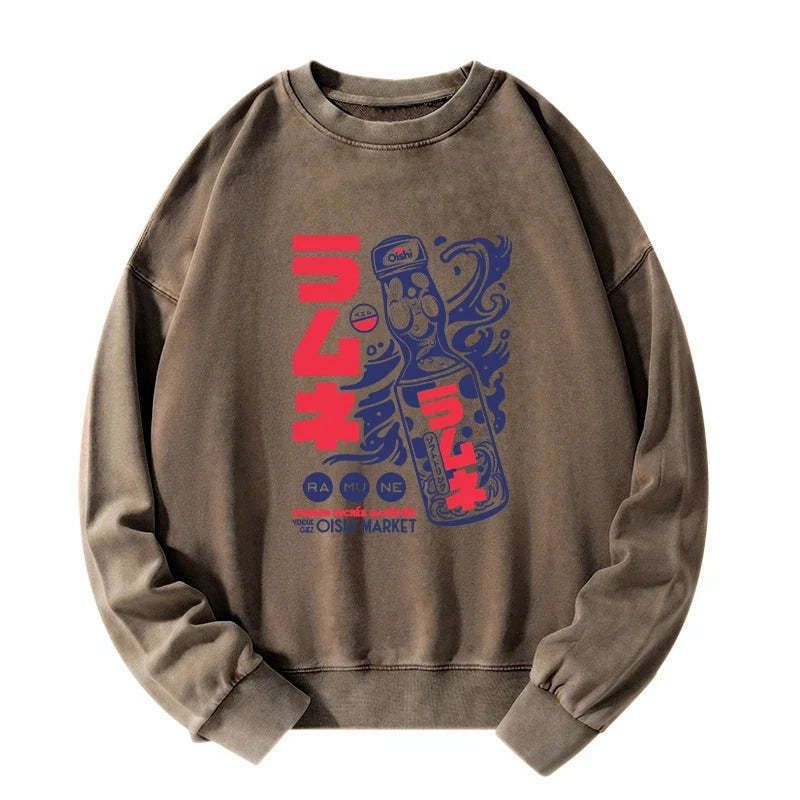 Kyoto-Lion Ramune Print Japanese Washed Sweatshirt