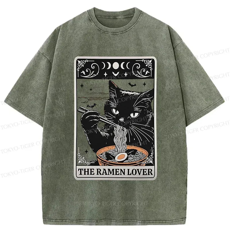 Japanese Cat Ramen Washed T-Shirt