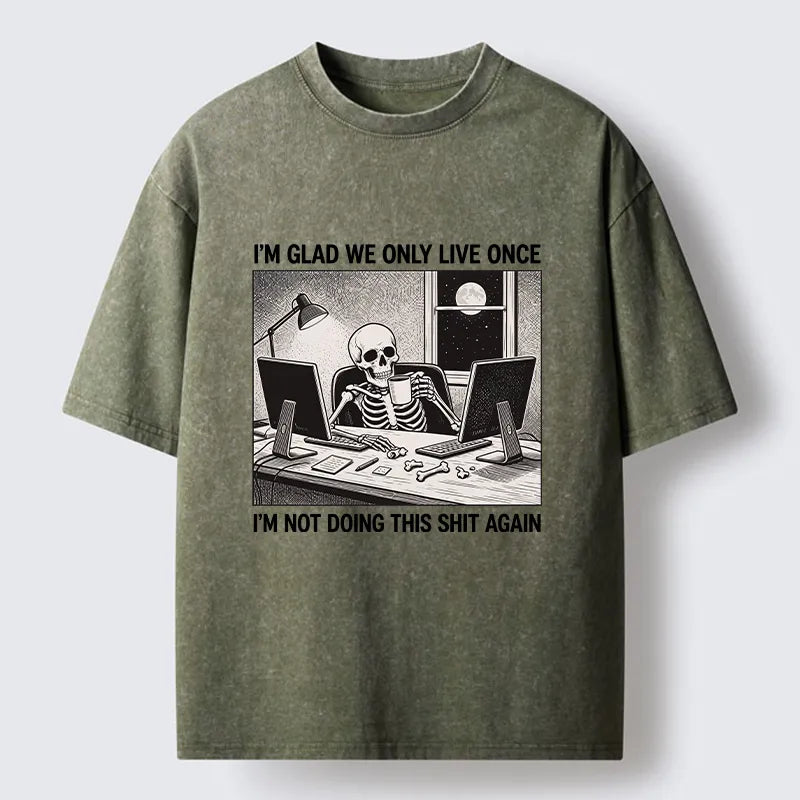 Kyoto-Lion Funny Skeleton Coffee Break Meme Washed T-Shirt