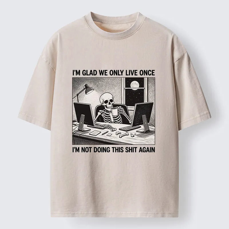 Kyoto-Lion Funny Skeleton Coffee Break Meme Washed T-Shirt