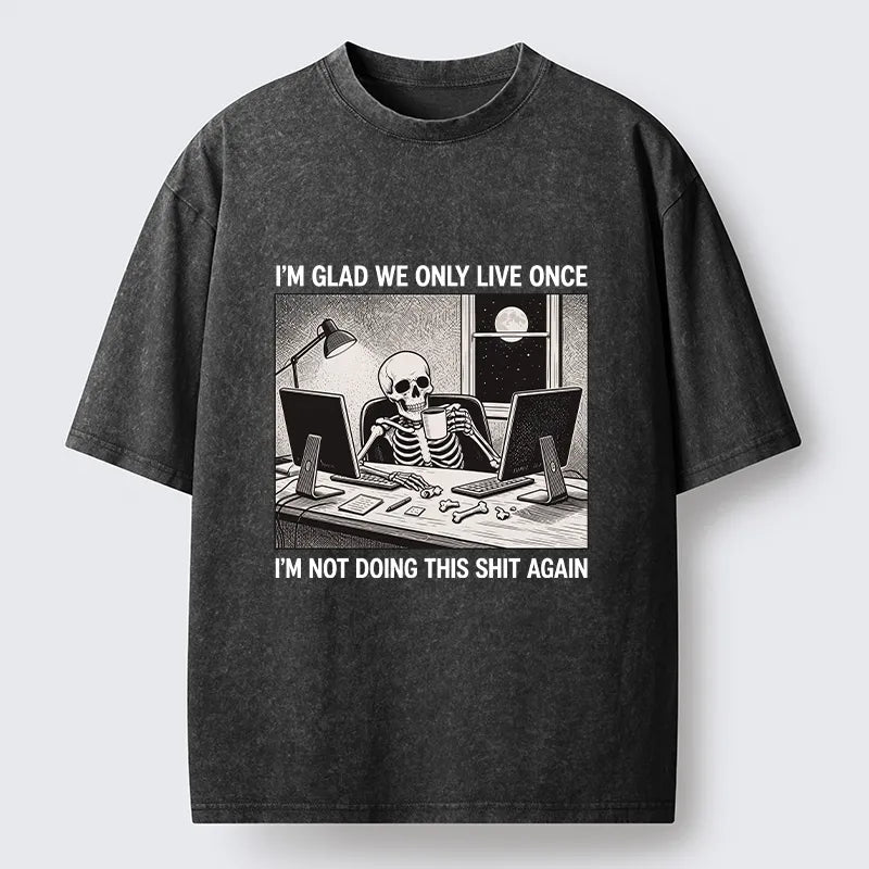 Kyoto-Lion Funny Skeleton Coffee Break Meme Washed T-Shirt