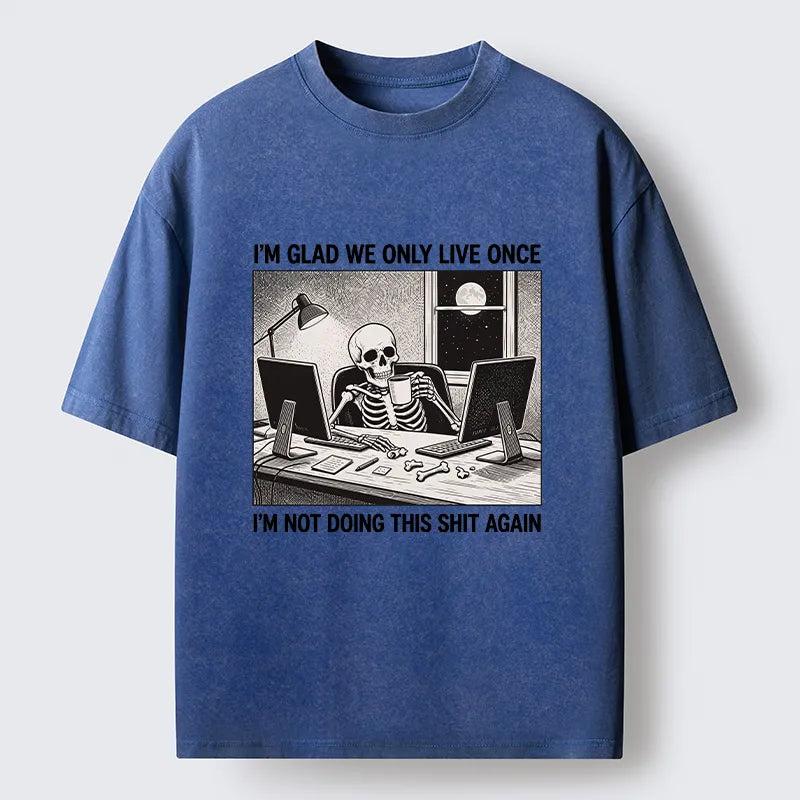 Kyoto-Lion Funny Skeleton Coffee Break Meme Washed T-Shirt