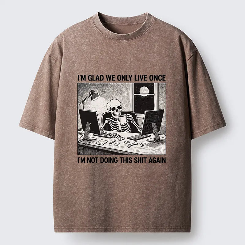 Kyoto-Lion Funny Skeleton Coffee Break Meme Washed T-Shirt