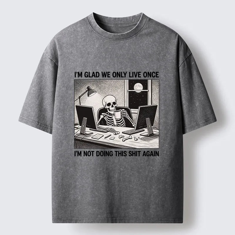 Kyoto-Lion Funny Skeleton Coffee Break Meme Washed T-Shirt