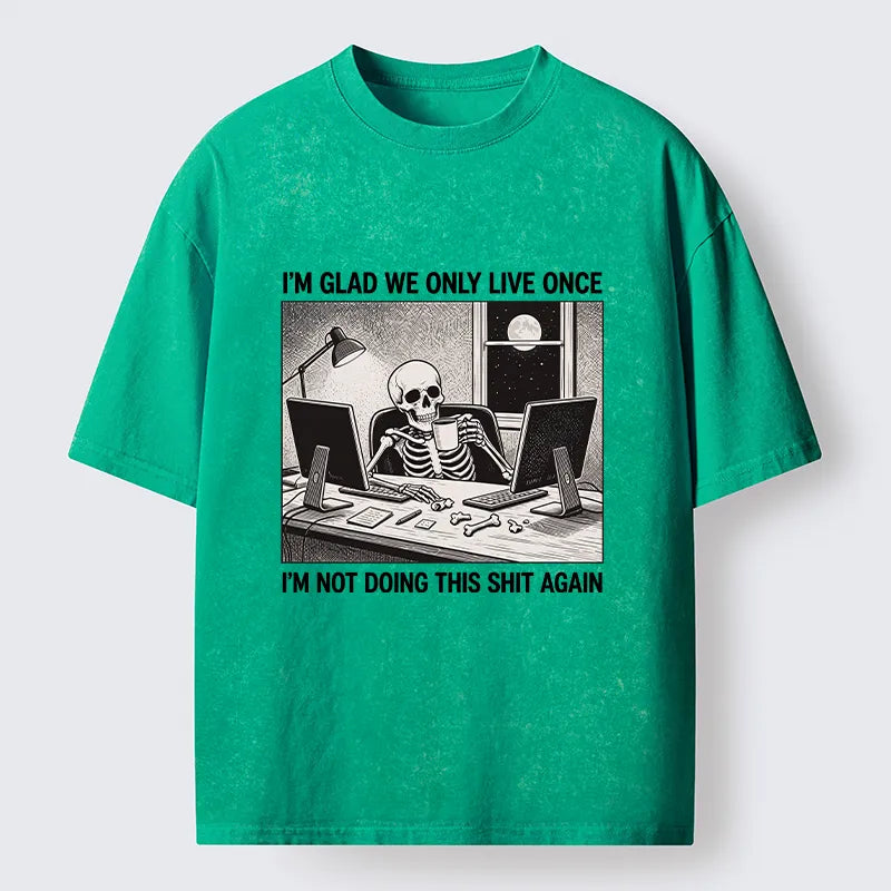 Kyoto-Lion Funny Skeleton Coffee Break Meme Washed T-Shirt