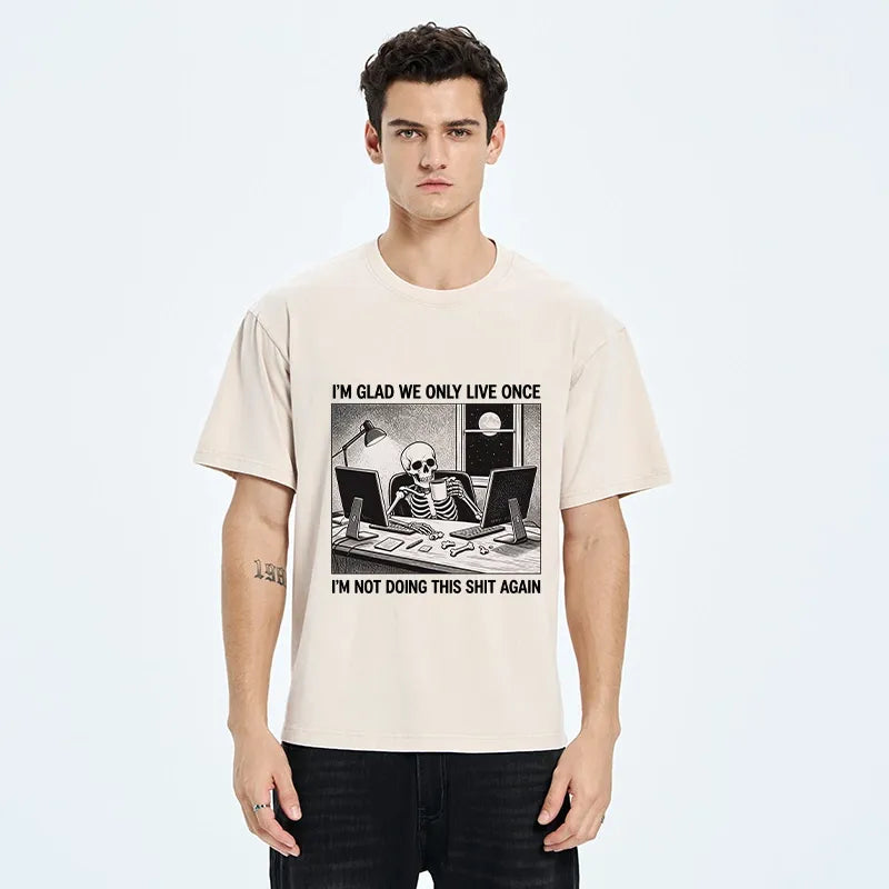 Kyoto-Lion Funny Skeleton Coffee Break Meme Washed T-Shirt