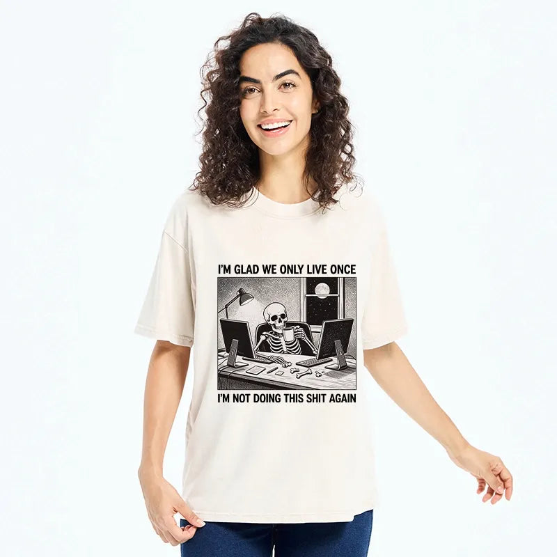 Kyoto-Lion Funny Skeleton Coffee Break Meme Washed T-Shirt